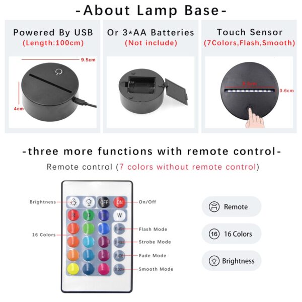 3D LED Herschrijfbare Nachtlampje - Zacht Licht Bureaulamp - Black Base